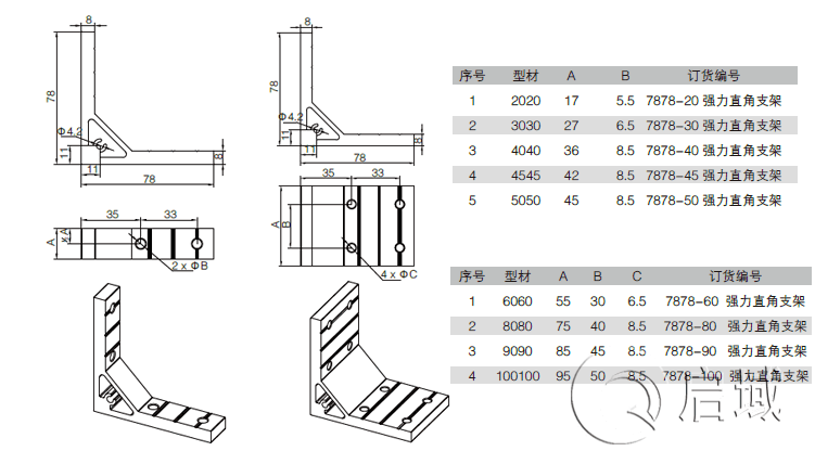 强力直角支架规格