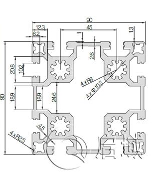 9090重型铝型材截面参数